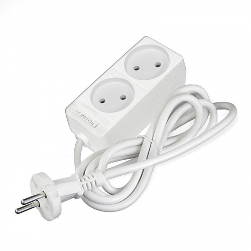 Удлинитель 2х1.5м без заземл. 10А IP20 2.2кВт ПВС 2х1 бел. DOMTOK 2344 фото 3