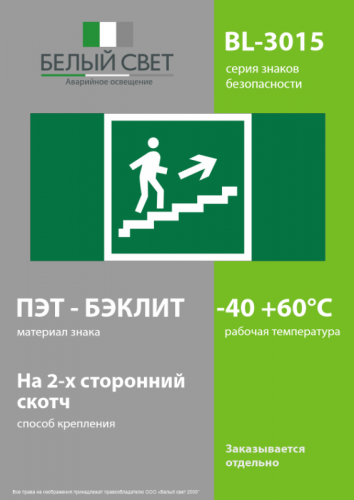 Знак безопасности BL-3015.E15 "Напр. к эвакуац. выходу по лестн. вверх (прав.)" Белый свет a12953 фото 3 Знак безопасности BL-3015.E15 "Напр. к эвакуац. выходу по лестн. вверх (прав.)" Белый свет a12953 фото 3