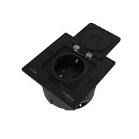 Лючок MultiDesk MDK21 с розеткой 2P+E 16А 250В IP44 с монтажной коробкой для стены фальшпола стола черн. матов. SE MDK21102MBA