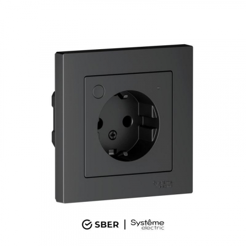 Розетка AtlasDesign Smart 16А L+N с заземл. защ. шторки Zigbee механизм карбон SE ATN001045Z