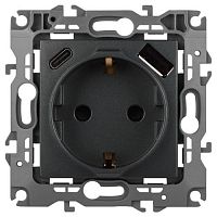 Розетка Эра12 12-4108-12 16А 250В 2P+E с USB type-A+C 5В-3А защ. шторки графит Эра Б0067700