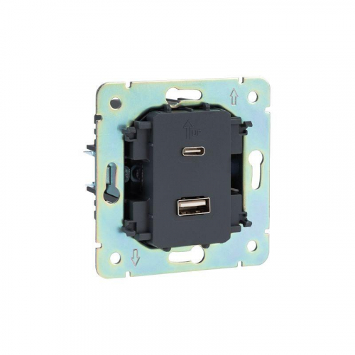 Розетка 2-м СП ROUND 16А IP20 USB-A + Type-C 3А с функцией быстрой зарядки оникс Kranz KR-78-0734-3 фото 6