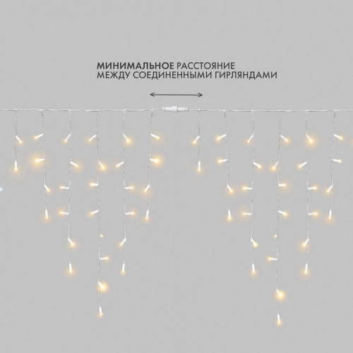 Гирлянда светодиодная "Айсикл" (бахрома) 5.6х0.9м 240LED тепл. бел. 16Вт 230В IP67 провод каучук бел. (нужен шнур питания 315-001) Neon-Night 255-286 фото 2