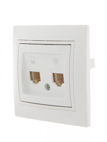 Розетка компьютерная + телефонная 2-м СП Mira RJ45 + RJ11 бел./бел. LEZARD 701-0202-143 фото 2 Розетка компьютерная + телефонная 2-м СП Mira RJ45 + RJ11 бел./бел. LEZARD 701-0202-143 фото 2