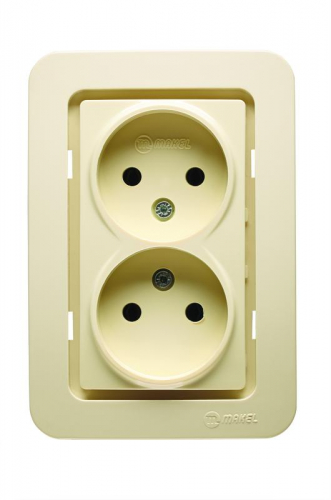 Розетка 2-м СП Lillium 10А без заземл. без вставки крем. Makel 71217 Розетка 2-м СП Lillium 10А без заземл. без вставки крем. Makel 71217