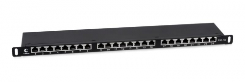 Патч-панель 19дюйм 0.5U 24 порта RJ45 кат.5E Dual IDC PLHD-24-Cat.5e-SH-Dual-0.5U полностью экранир. высок. плотности Cabeus 9650c