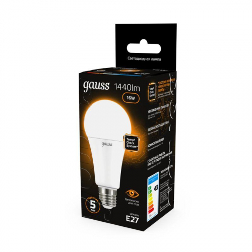 Лампа светодиодная Black 16Вт A60 грушевидная 3000К тепл. бел. E27 1440лм GAUSS 102502116 фото 5 Лампа светодиодная Black 16Вт A60 грушевидная 3000К тепл. бел. E27 1440лм GAUSS 102502116 фото 5