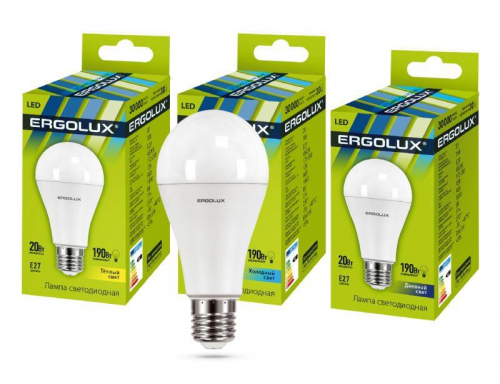 Лампа светодиодная LED-A65-20W-E27-4K 20Вт грушевидная 4500К нейтр. бел. E27 180-240В ЛОН Ergolux 13183
