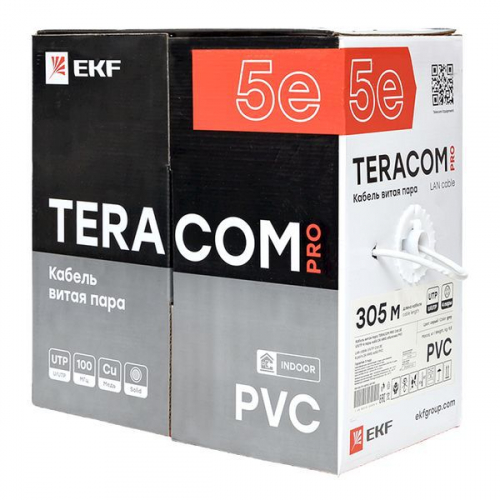 Кабель витая пара U/UTP кат.5E 4 пары 24 AWG solid PVC сер. (м) TERACOM PRO EKF TRP-5EUTP-04PVC-GY-IN3 фото 4 Кабель витая пара U/UTP кат.5E 4 пары 24 AWG solid PVC сер. (м) TERACOM PRO EKF TRP-5EUTP-04PVC-GY-IN3 фото 4