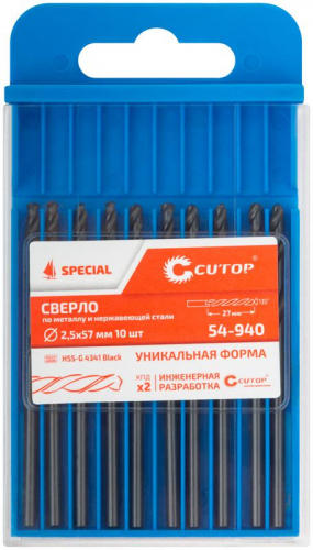 Сверло по металлу СПЕЦИАЛ/Special HSS-G 2.5х57/27мм (уп.10шт) Cutop 54-940 фото 3 Сверло по металлу СПЕЦИАЛ/Special HSS-G 2.5х57/27мм (уп.10шт) Cutop 54-940 фото 3