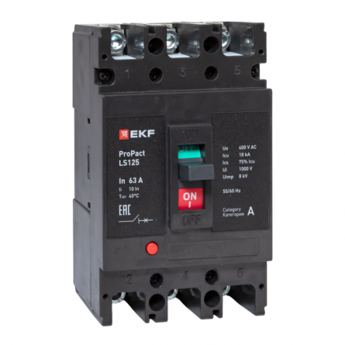 Выключатель автоматический 3п 63А 18кА LS125 ProPact EKF mccb-125-18-3-63-ls Выключатель автоматический 3п 63А 18кА LS125 ProPact EKF mccb-125-18-3-63-ls