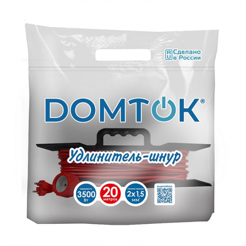 Удлинитель-шнур на рамке 1х20м без заземл. 16А IP20 3.5кВт ПВС 2х1.5 DOMTOK 2403 фото 2
