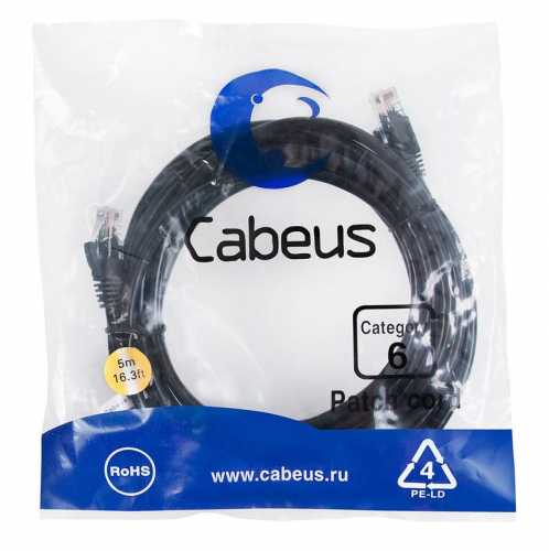 Патч-корд U/UTP кат.6 PC-UTP-RJ45-Cat.6-5m-BK 2xRJ45/8p8c неэкранир. PVC 5м черн. Cabeus 8667c Патч-корд U/UTP кат.6 PC-UTP-RJ45-Cat.6-5m-BK 2xRJ45/8p8c неэкранир. PVC 5м черн. Cabeus 8667c