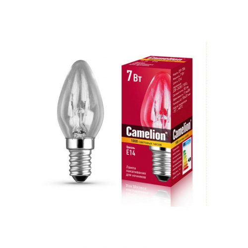 Лампа накаливания электрич. 7/P/CL/E14 7Вт Е14 230В для ночников прозр. Camelion 13912