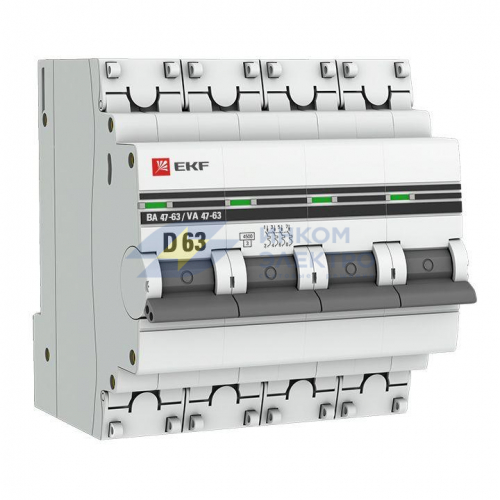 Выключатель автоматический модульный 4п D 63А 4.5кА ВА 47-63 PROxima EKF mcb4763-4-63D-pro
