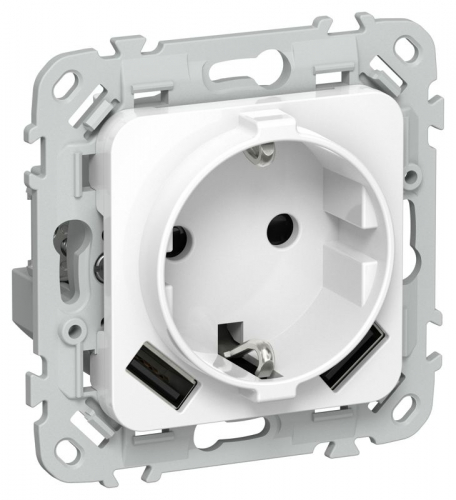 Розетка 1-м СП FLITE РСЮша11-1-ФлБ 16А с USB A+A 3.1А с заземл. с защ. шторками безвинтовое крепление механизм бел. IEK FI-R14-16-1-U21-D31-K01