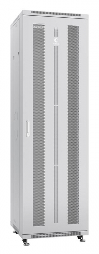 Шкаф монтажный телекоммуникационный напольн. ND-05C-42U60/80 19дюйм 42U 600х800х2055мм для распределит. и серверн. оборудования; передн. и задн. перфорир. двери ручка с замком RAL 7035 сер. Cabeus 7204c
