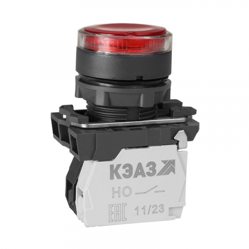 Кнопка КМЕ4111мЛ 220В красный 1но+1нз цилиндр индикатор IP40 КЭАЗ 292037