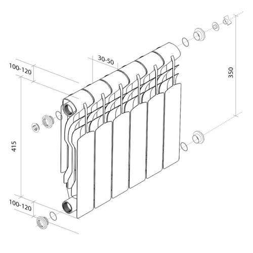Радиатор Revolution B 350 4 секц. биметал. Royal Thermo НС-1682414 фото 6