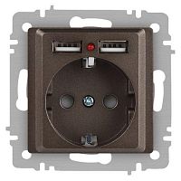 Розетка 1-м СП Accent 6-410-08 16А IP20 250В P+E Schuko + 2хUSB защ. шторки бронза Intro Б0063704