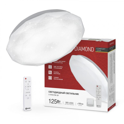 Светильник светодиодный COMFORT DIAMOND 125Вт 3000-6500К 10000лм 230В 500х105мм с пультом ДУ IN HOME 4690612059488
