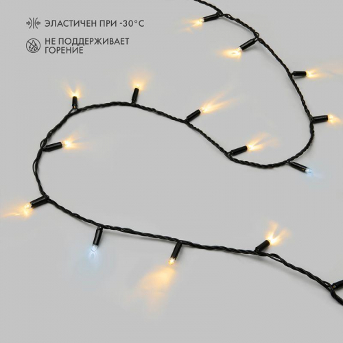 Гирлянда светодиодная "Нить" 10м 100LED тепл. бел. 12Вт 24В IP65 эффект мерцания провод ПВХ черн. Neon-Night 305-246 фото 2