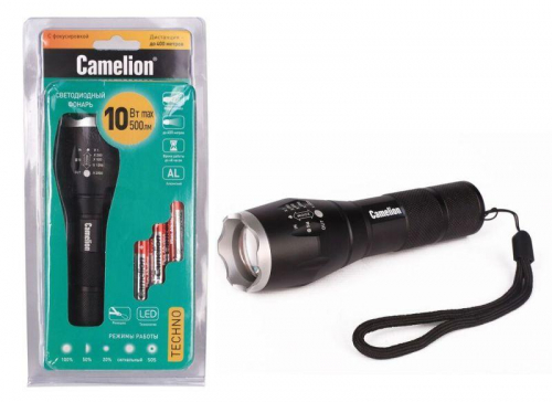 Фонарь LED5136 XML-T6 ZOOM 3 режима 3хLR03 (в компл.) алюм. черн. (открывающ. блист.) Camelion 12971 Фонарь LED5136 XML-T6 ZOOM 3 режима 3хLR03 (в компл.) алюм. черн. (открывающ. блист.) Camelion 12971