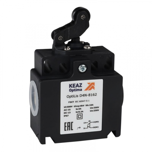 Выключатель концевой OptiLiS D4N-8162 рычаг роликовый горизонт. перемещение EN 50047 XCKT2121P16 КЭАЗ 365316 Выключатель концевой OptiLiS D4N-8162 рычаг роликовый горизонт. перемещение EN 50047 XCKT2121P16 КЭАЗ 365316