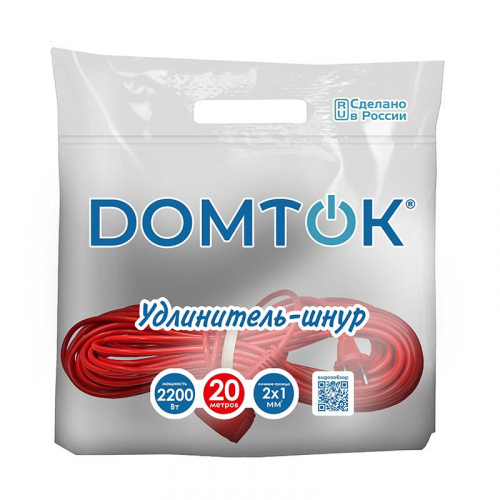 Удлинитель-шнур 1х20м без заземл. 10А IP20 2.2кВт ПВС 2х1 DOMTOK 2489 фото 2 Удлинитель-шнур 1х20м без заземл. 10А IP20 2.2кВт ПВС 2х1 DOMTOK 2489 фото 2