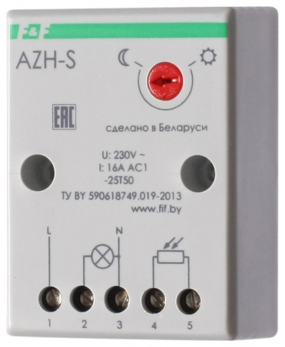 Фотореле AZH-S Плюс (выносной фотодатчик монтаж на плоскость 230В 16А 1НО IP20) F&F EA01.001.008
