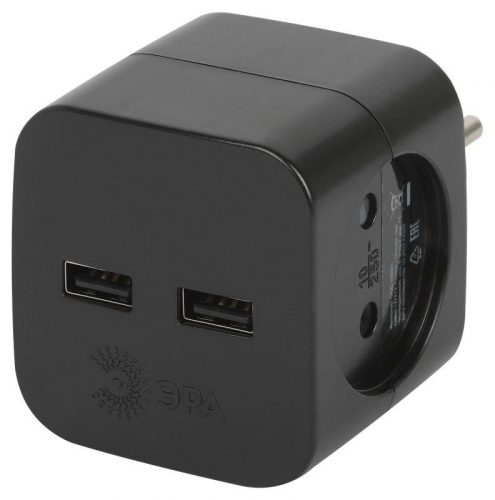 Разветвитель электрический SP-2-USB-B на 2 розетки 220В+ 2xUSB 2400мА без заземл 10А черн. Эра Б0049535 Разветвитель электрический SP-2-USB-B на 2 розетки 220В+ 2xUSB 2400мА без заземл 10А черн. Эра Б0049535