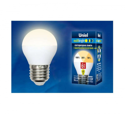 Лампа светодиодная LED-G45-6W/WW/E27/FR/MB PLM11WH Multibright 6Вт шар матовая 3000К тепл. бел. E27 100-50-10 (упак. картон) Uniel UL-00002377 Лампа светодиодная LED-G45-6W/WW/E27/FR/MB PLM11WH Multibright 6Вт шар матовая 3000К тепл. бел. E27 100-50-10 (упак. картон) Uniel UL-00002377