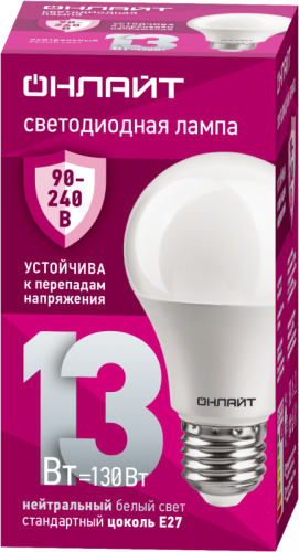 Лампа светодиодная 90 401 OLL-A60-13-230-4K-E27 13Вт грушевидная 4000К E27 90-240В PRO ОНЛАЙТ 90401 Лампа светодиодная 90 401 OLL-A60-13-230-4K-E27 13Вт грушевидная 4000К E27 90-240В PRO ОНЛАЙТ 90401