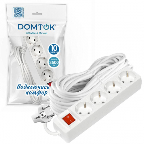 Удлинитель 4х10м с заземл. 16А IP20 3х1 с выкл. бел. DOMTOK 2405 фото 3
