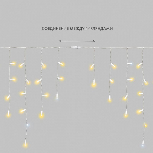 Гирлянда светодиодная "Айсикл" (бахрома) 4.8х0.6м 176LED желт. 15Вт 230В IP65 эффект мерцания провод ПВХ бел. (нужен шнур питания 303-500-1) Neon-Night 255-161 фото 8 Гирлянда светодиодная "Айсикл" (бахрома) 4.8х0.6м 176LED желт. 15Вт 230В IP65 эффект мерцания провод ПВХ бел. (нужен шнур питания 303-500-1) Neon-Night 255-161 фото 8