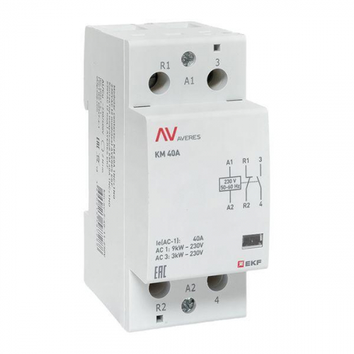 Контактор модульный КМ 40А 1NC+1NO 230В AC (2 мод.) AVERES EKF km-av-2-40-11-230V Контактор модульный КМ 40А 1NC+1NO 230В AC (2 мод.) AVERES EKF km-av-2-40-11-230V