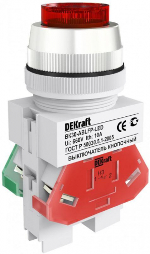 Выключатель кнопочный LED ABLFP ВК-30 d30мм 220В красн. DEKraft 25048DEK Выключатель кнопочный LED ABLFP ВК-30 d30мм 220В красн. DEKraft 25048DEK