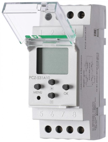 Реле времени PCZ-531A10 6А 85-265В AC/DC 1NO IP20 1-10В/30мА 2мод. 1 канал аналог. выход; программирован. изменения уровня яркости; недел. цикл; установка на DIN-рейку F&F EA02.002.015
