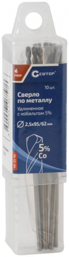 Сверло по металлу удлиненное ПРОФИ/Profi 2.5х95мм с кобальтом 5% (уп.10шт) Cutop 48-25-95 фото 3 Сверло по металлу удлиненное ПРОФИ/Profi 2.5х95мм с кобальтом 5% (уп.10шт) Cutop 48-25-95 фото 3