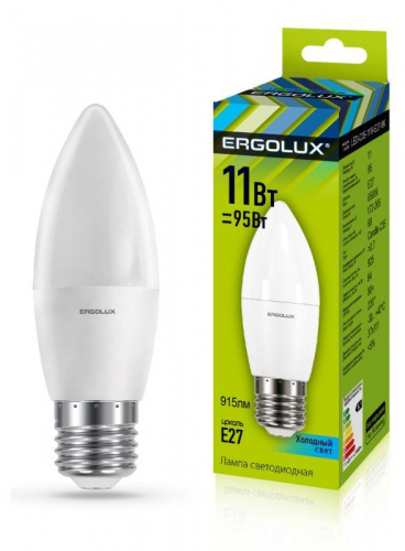 Лампа светодиодная LED-C35-11W-E27-4K 11Вт свеча 4500К бел. E27 180-240В Ergolux 13622 Лампа светодиодная LED-C35-11W-E27-4K 11Вт свеча 4500К бел. E27 180-240В Ergolux 13622