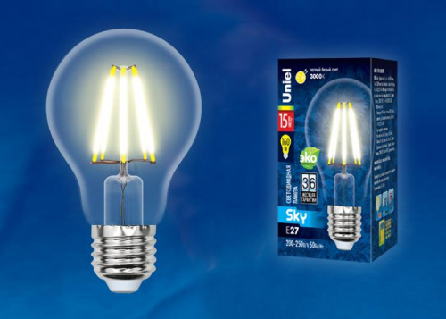 Лампа светодиодная LED-A70-15W/3000K/E27/CL PLS02WH Sky прозр. картон Uniel UL-00004868 Лампа светодиодная LED-A70-15W/3000K/E27/CL PLS02WH Sky прозр. картон Uniel UL-00004868