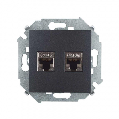 Розетка компьютерная 2-м RJ45 кат.6A AMP FTP графит Simon 1591564-038