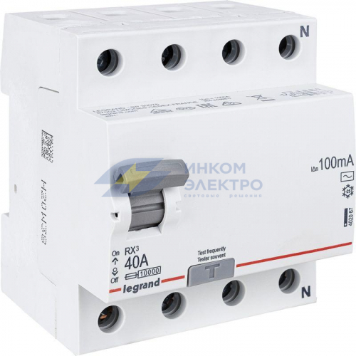 Выключатель дифференциального тока (УЗО) 4п 40А 100мА тип AC RX3 Leg 402067 фото 3