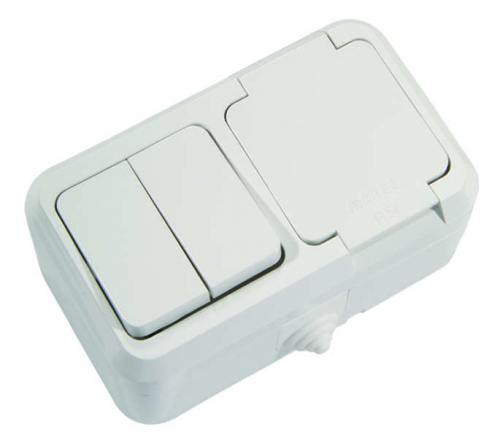 Блок ОП IP44 бел. (2кл. выкл.+роз/крыш) Makel 18351