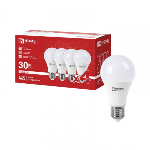 Лампа светодиодная LED-A65-VC 4PACK 30Вт 4000К E27 2850лм 230В (уп.4шт) IN HOME 4690612066882