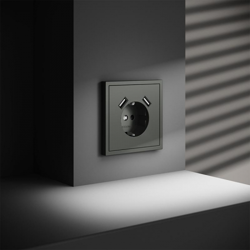 Розетка 1-м СП S70 16А с USB A+A с заземл. защ. шторки механизм титан Voltum VLS040406 фото 6