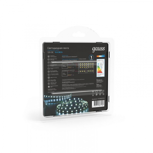 Лента светодиодная Black 5050/60-SMD 14.4Вт/м 6500К холод. бел. IP20 660лм/м 12В (блист.5м) GAUSS 312000314 фото 2