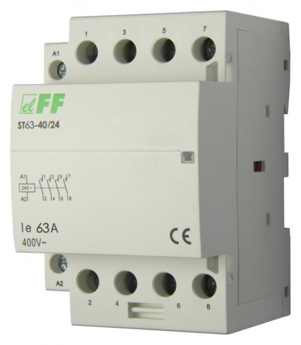 Контактор ST63-40/24 (4NO 6.4Вт 3 модуля монтаж на DIN-рейке 24В AC 63А IP20) F&F EA13.001.012 Контактор ST63-40/24 (4NO 6.4Вт 3 модуля монтаж на DIN-рейке 24В AC 63А IP20) F&F EA13.001.012