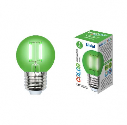 Лампа светодиодная LED-G45-5W/GREEN/E27 GLA02GR форма "шар" Air color зел. упак. картон Uniel UL-00002988 Лампа светодиодная LED-G45-5W/GREEN/E27 GLA02GR форма "шар" Air color зел. упак. картон Uniel UL-00002988