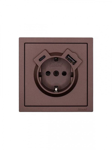 Розетка 1-м СП ZIMA IP20 Type-C + USB с заземл. механизм шоколад LEZARD 704-7388-181TC фото 3 Розетка 1-м СП ZIMA IP20 Type-C + USB с заземл. механизм шоколад LEZARD 704-7388-181TC фото 3